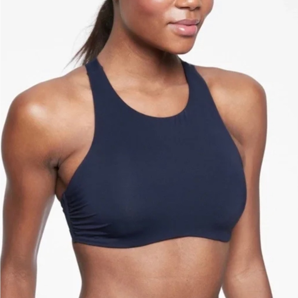 Athleta Maldives High Neck Bikini Top Navy Blue Size 34 BC